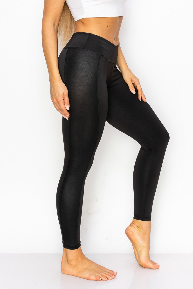 Black leggings with leather stripe best sale