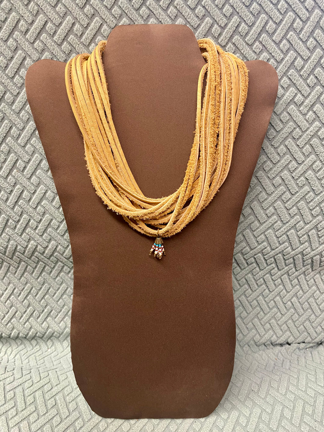 Genuine Leather Tan Shredded Necklace