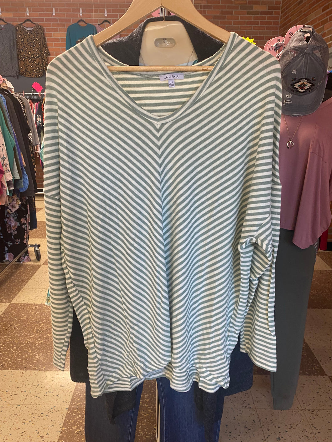 Happy Day Sage Striped Top