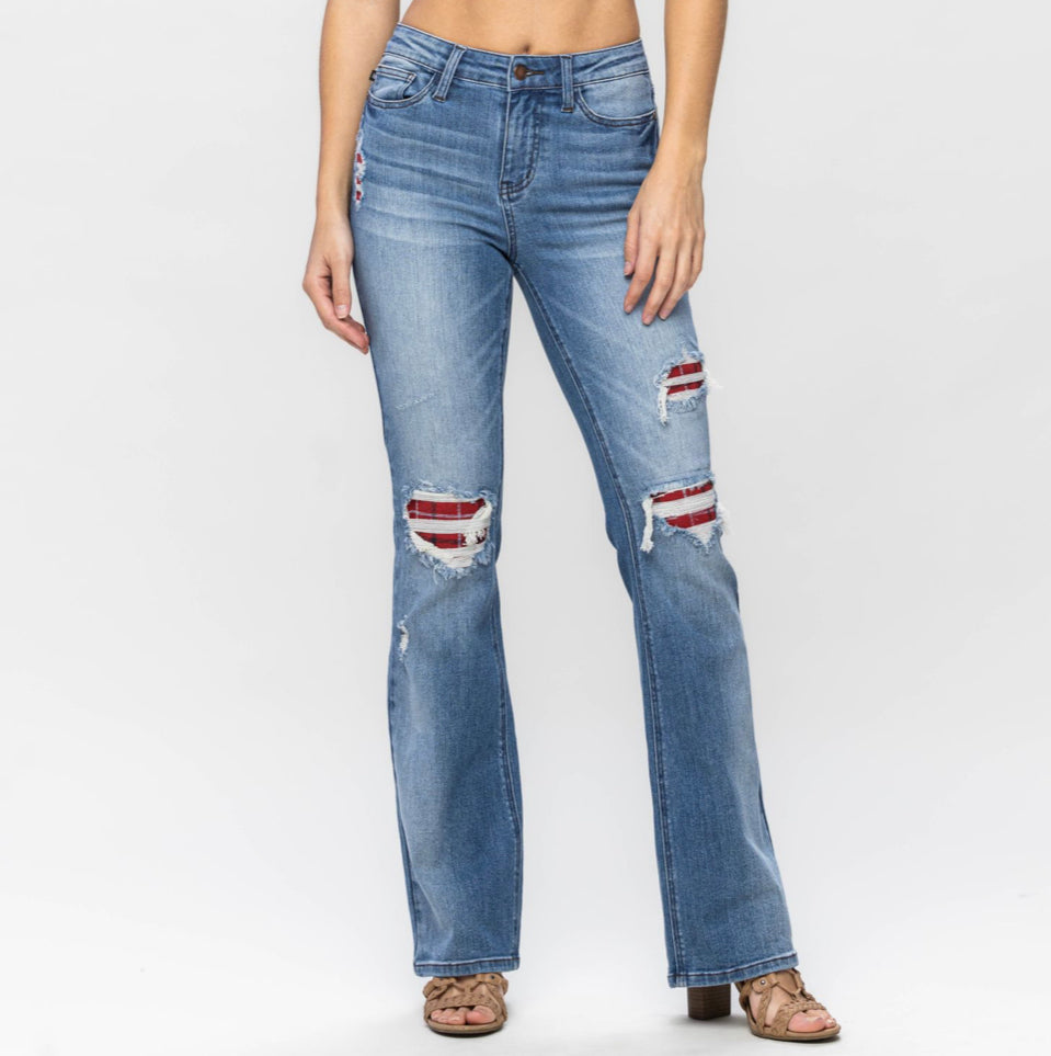 Judy Blue Plaid Patch Bootcut Jeans