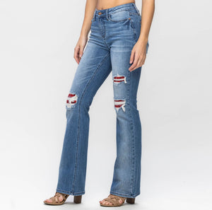 Judy Blue Plaid Patch Bootcut Jeans