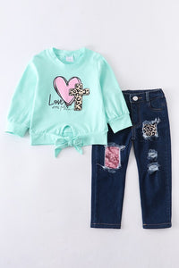 Kids Love Never Fails Mint Top and Jeans Set - Ella’s Arrow