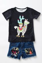 Load image into Gallery viewer, Kids Llama Tee and Jeans Shorts Set - Ella’s Arrow
