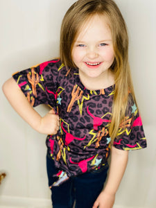 Kids Cow Skull Leopard Tee - Ella’s Arrow