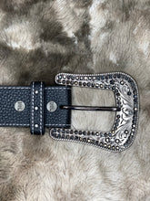 Load image into Gallery viewer, Black Leather Belt with Rhinestones
