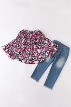 Load image into Gallery viewer, Kids Pink Clover Top and Jeans Set - Ella’s Arrow
