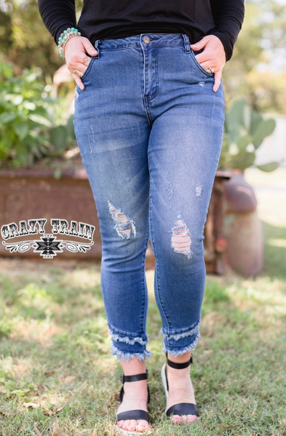 Crazy Train Mid Wash Distressed Skinny Jeans - Ella’s Arrow