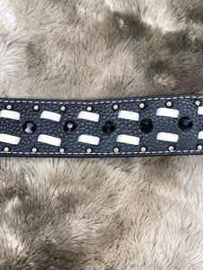 Black Leather Belt with Rhinestones
