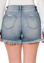 Load image into Gallery viewer, Medium Wash Jean Shorts with Frayed Hem - Ella’s Arrow
