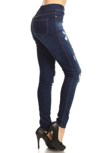 Dark Wash Super Stretch Jeggings with Distressing - Ella’s Arrow