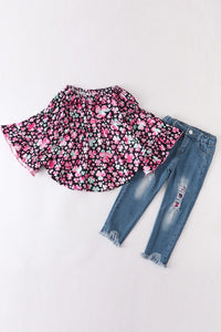 Kids Pink Clover Top and Jeans Set - Ella’s Arrow