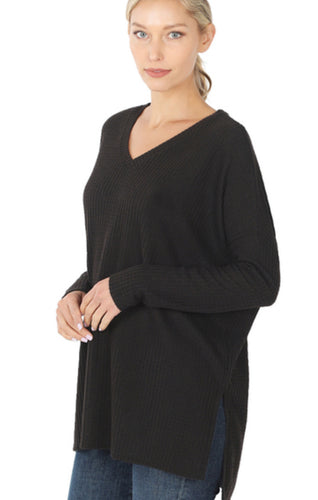 If Only Black Waffle Knit Top - Ella’s Arrow