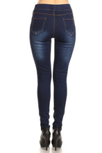 Load image into Gallery viewer, Dark Wash Super Stretch Jeggings with Distressing - Ella’s Arrow
