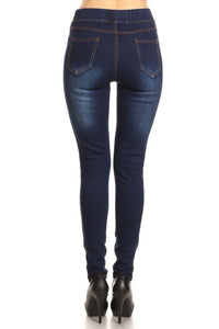 Dark Wash Super Stretch Jeggings with Distressing - Ella’s Arrow