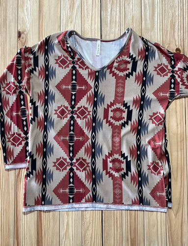 Gone Country Burnt Red Aztec Top - Ella’s Arrow