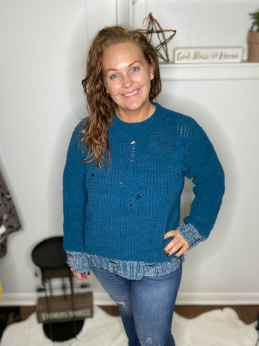 Walk Away Teal Chenille Sweater - Ella’s Arrow