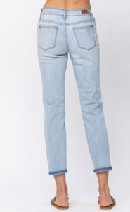 Judy Blue Light Wash Distressed Boyfriend Fit Jeans - Ella’s Arrow