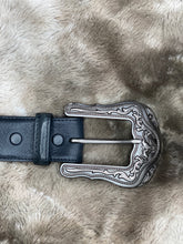 Load image into Gallery viewer, Black Leather Belt with Silver Buckle
