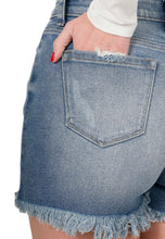 Load image into Gallery viewer, Medium Wash Jean Shorts with Frayed Hem - Ella’s Arrow
