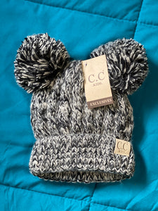 C.C. Kids Black Double Pom Beanie - Ella’s Arrow