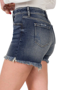 Dark Wash Jean Shorts with Frayed Hem - Ella’s Arrow