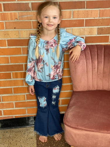 Kids Aqua Floral Top and Jeans Set - Ella’s Arrow