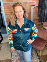 Load image into Gallery viewer, Ordinary Life Teal Aztec Shacket
