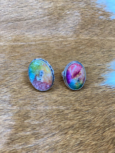 Short Oval Rainbow Tie Dye Ring - Ella’s Arrow