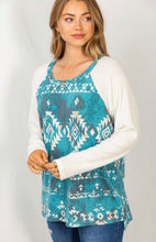 Load image into Gallery viewer, Smokey Mountain Teal Aztec Top - Ella’s Arrow
