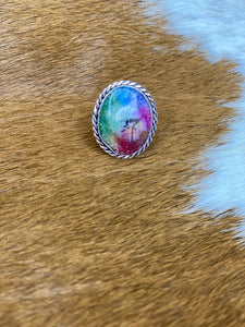 Short Oval Rainbow Tie Dye Ring - Ella’s Arrow