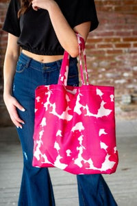 Pink Cowhide Canvas Tote Bag - Ella’s Arrow