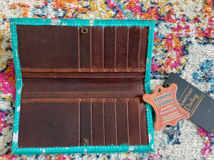 Turquoise and Silver Cowhide Wallet - Ella’s Arrow